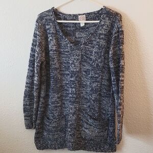 Canyon River Blues Blue and White Marled Knit Sweater w/2 Front Pockets Size XL